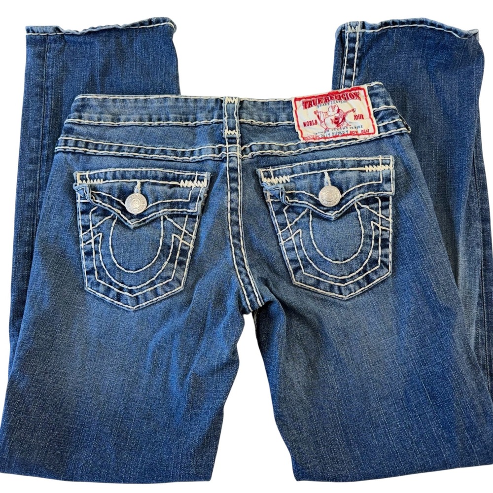 True Religion Billy Super T Jeans Womens Low Rise Thick Stitch Denim,‎ 28